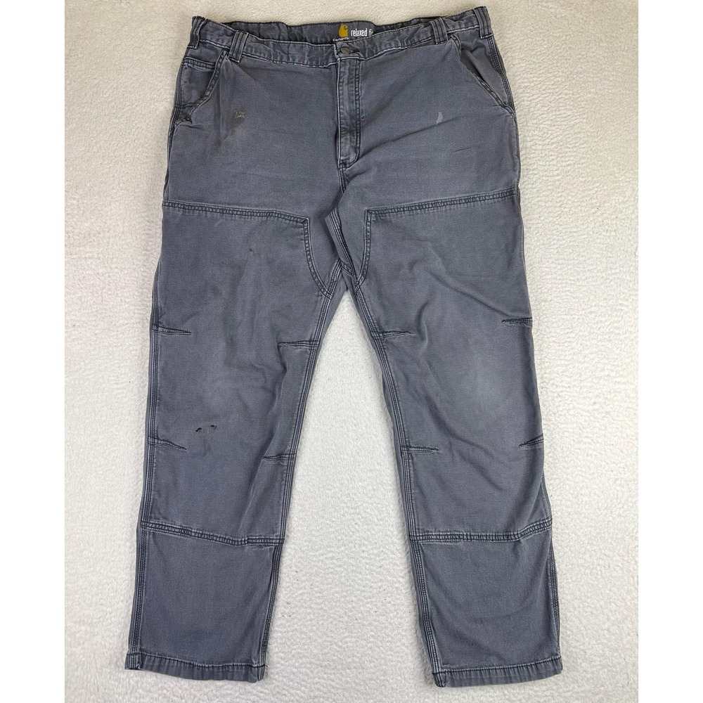 Carhartt Mens 42x32 Gray Relaxed Fit Stretch Canvas Carpenter Workwear Pants